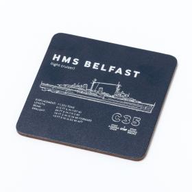 HW01261	HMS Belfast blueprint leather coaster